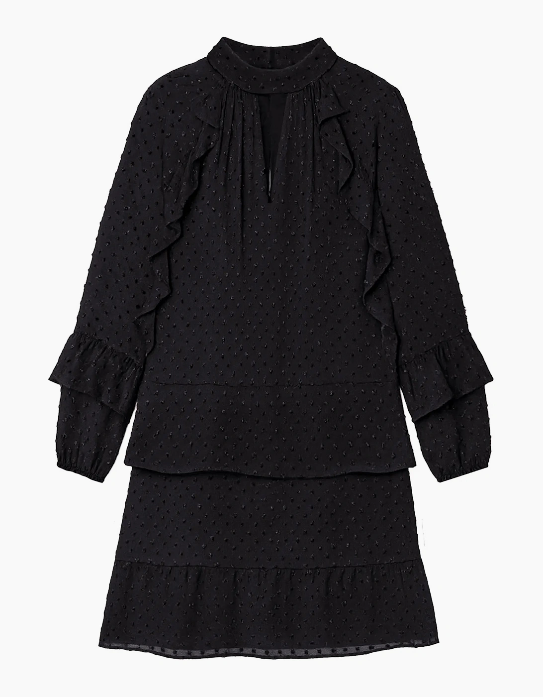 Black Dobby Ruffle Short Dress