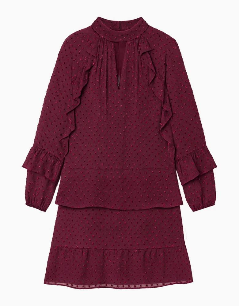 Burgundy Dobby Ruffle Short Dress