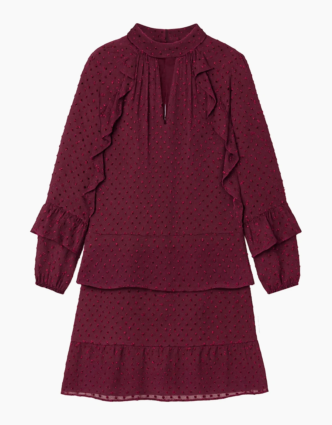 RO&ZO RO&ZO Women's Burgundy Dobby Ruffle Short Dress - Red