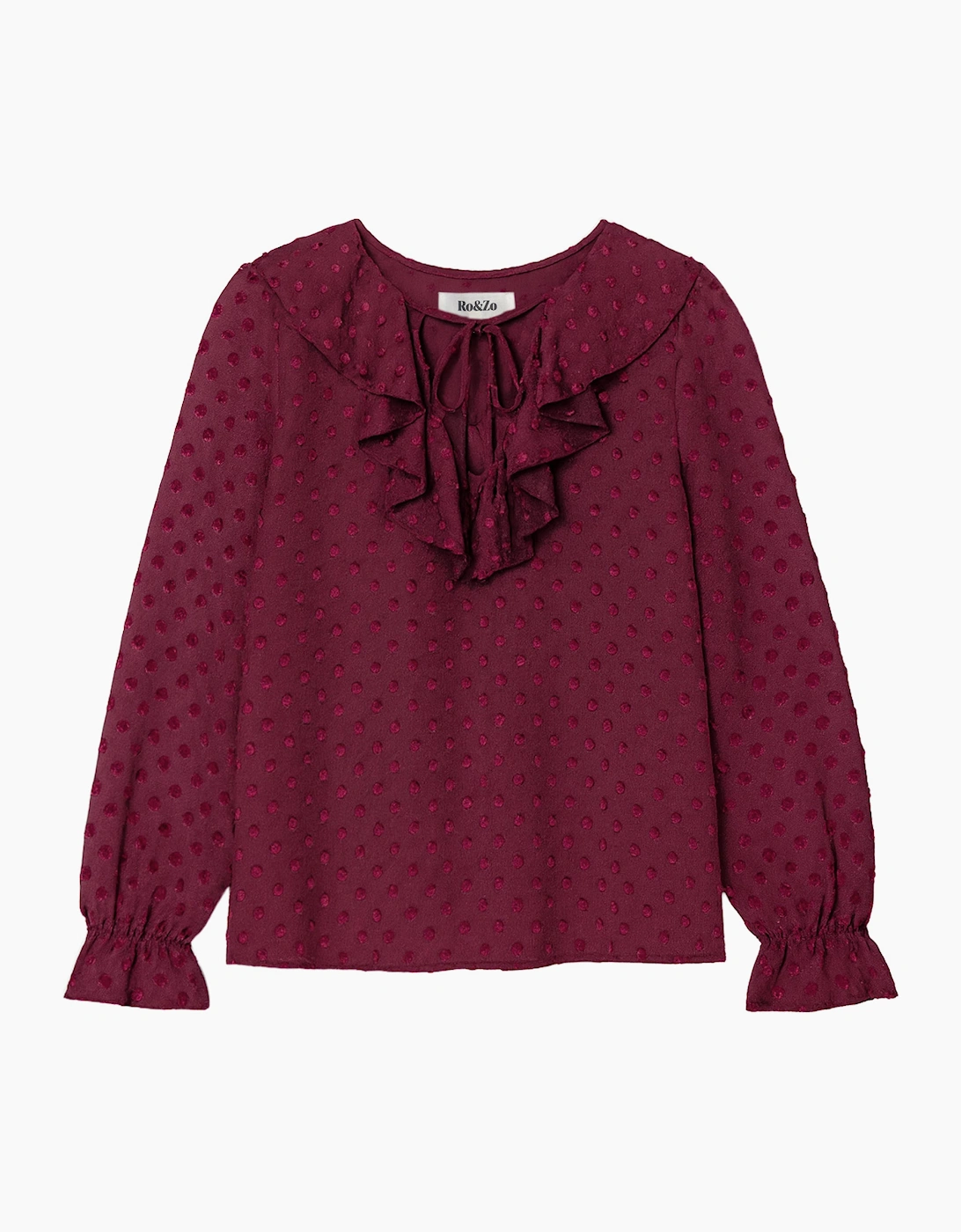Burgundy Dobby Ruffle Front Blouse, 6 of 5