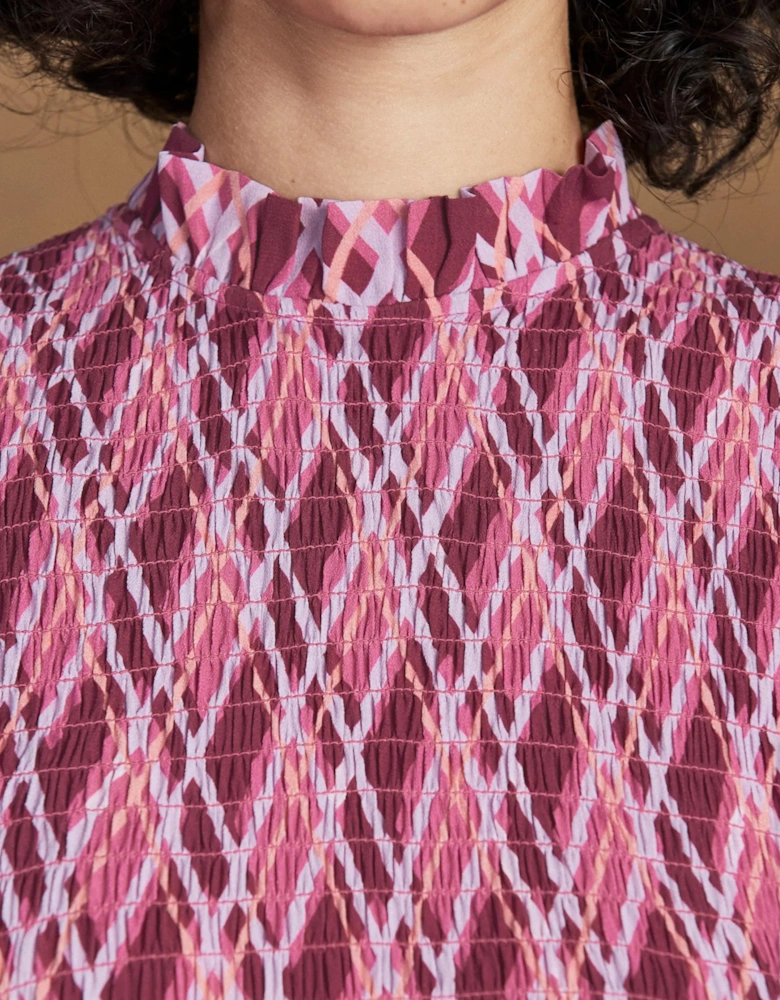 Petite Pink Check Shirred Dress