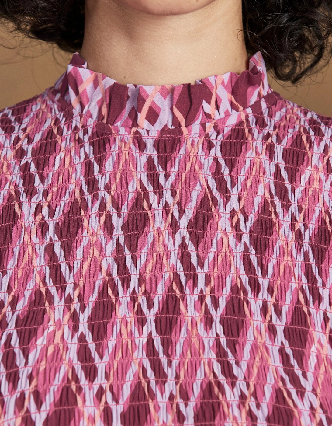 Petite Pink Check Shirred Dress