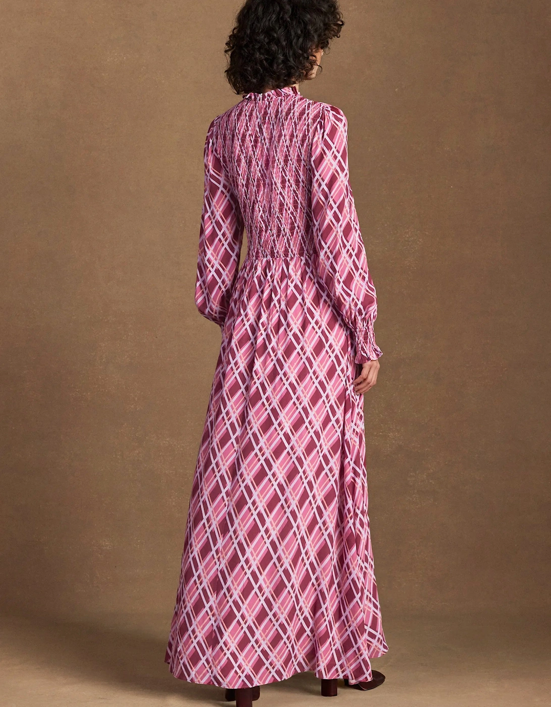 Petite Pink Check Shirred Dress