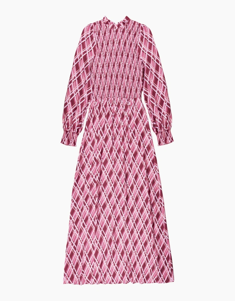 Petite Pink Check Shirred Dress