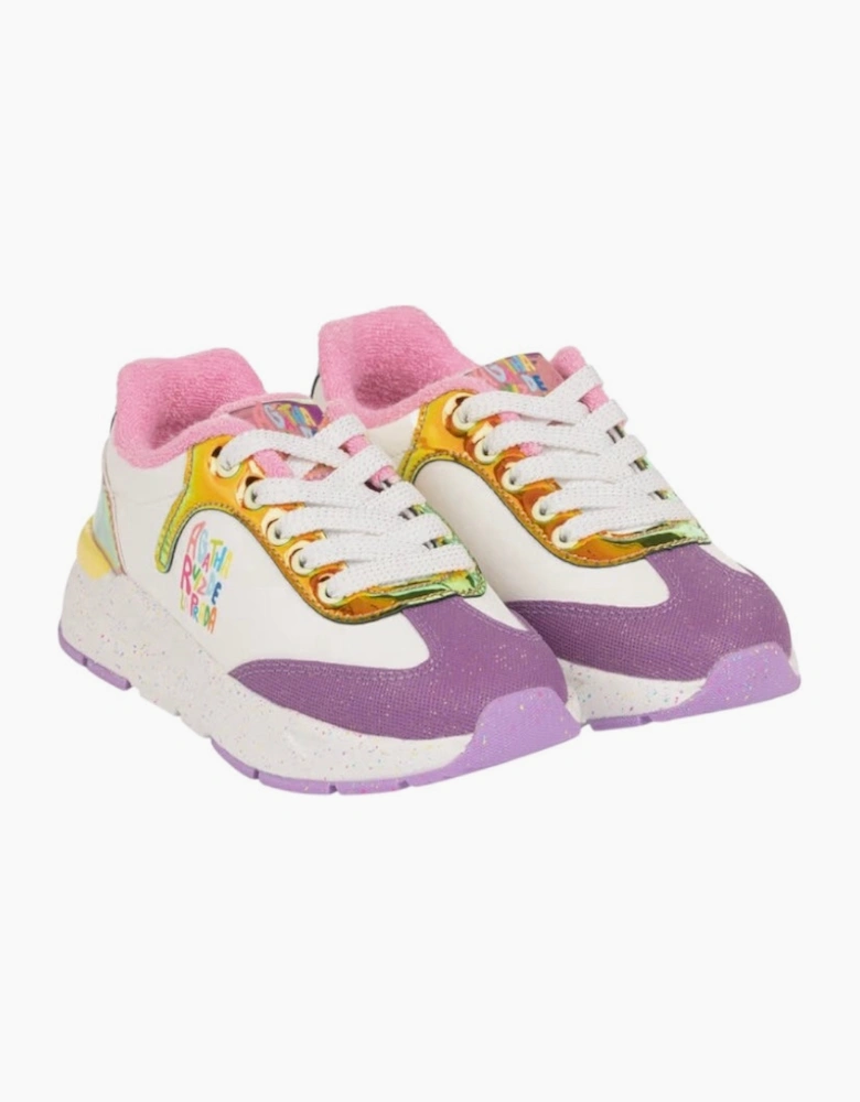 Girls White Multicoloured Logo Trainers