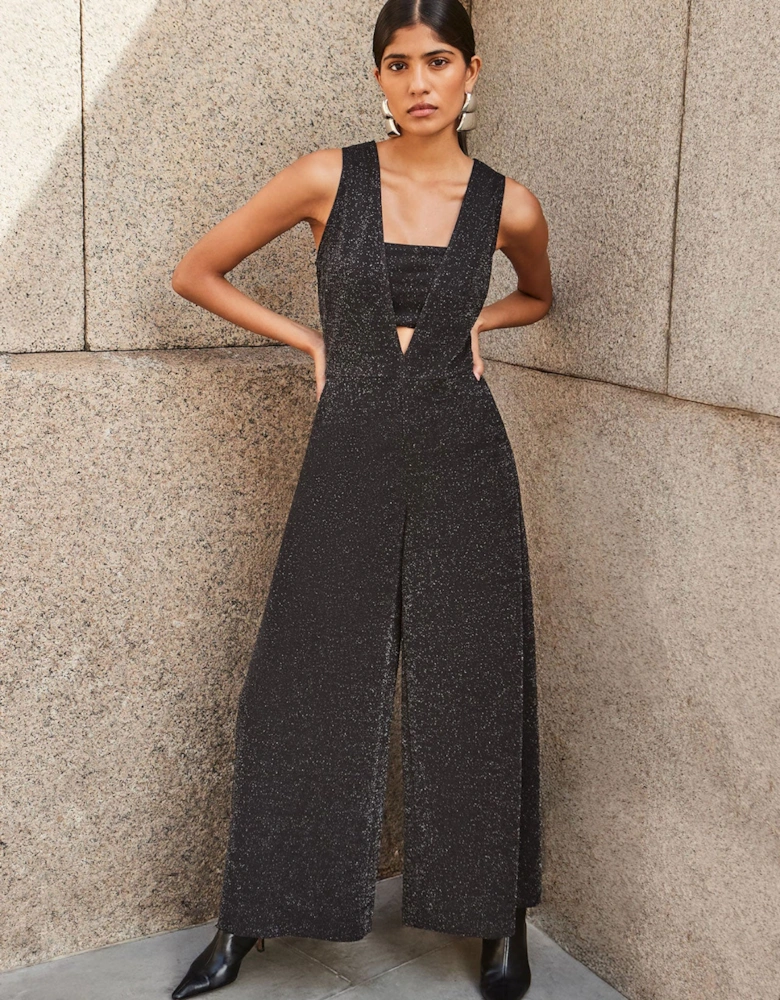 Petite Indy Black Sparkle Ponte Jumpsuit