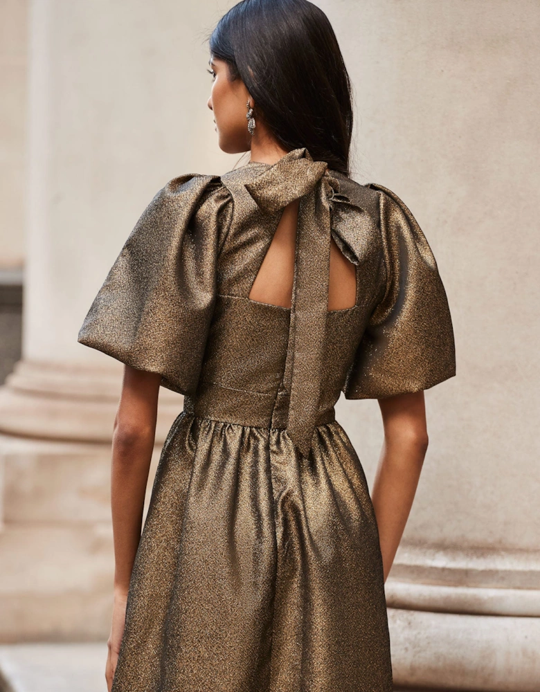 Seraphina Gold Puff Sleeve Dress
