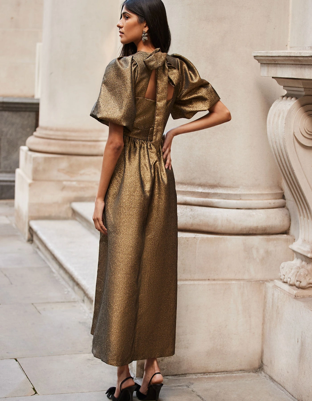 Seraphina Gold Puff Sleeve Dress