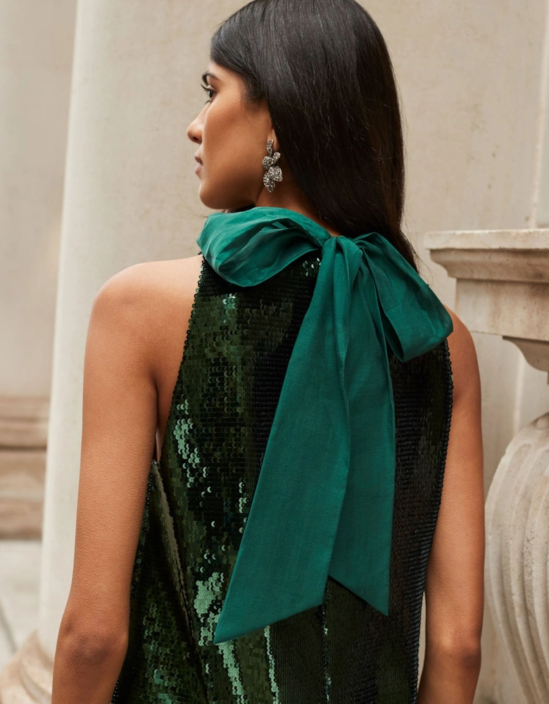 Petite Freya Emerald Green Sequinned Halterneck Dress