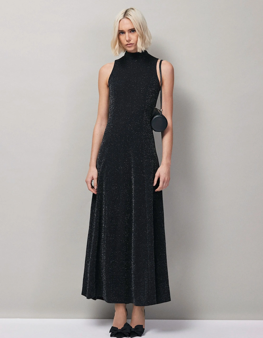 Petite Carrie Black Sparkle Ponte Dress