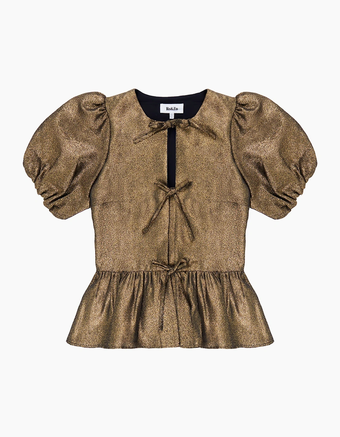 Gold Tie Front Puff Sleeve Top