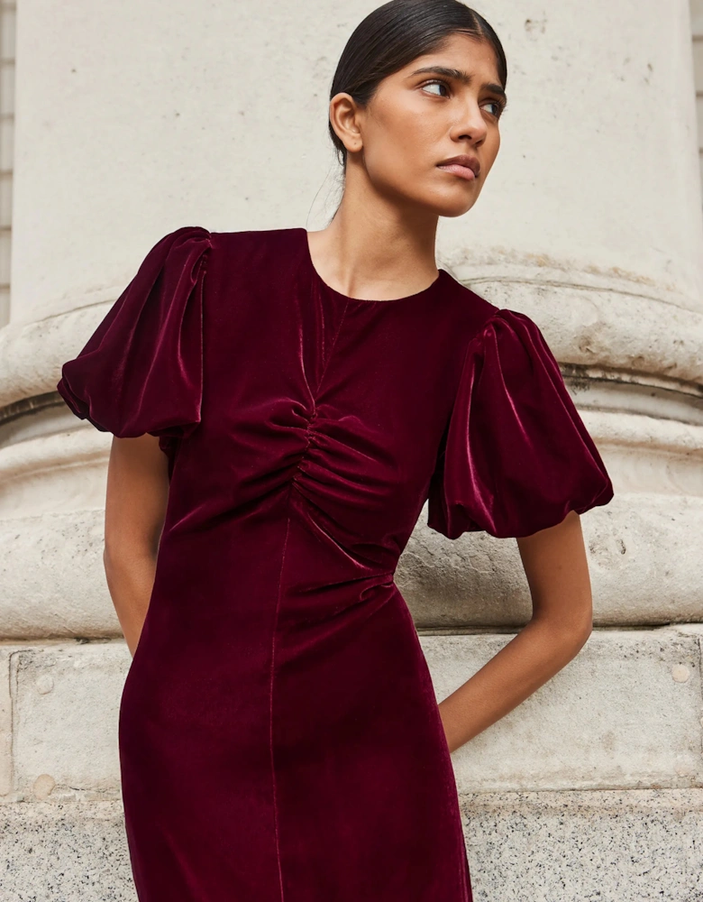 Jessie Plum Velvet Puff Sleeve Dress
