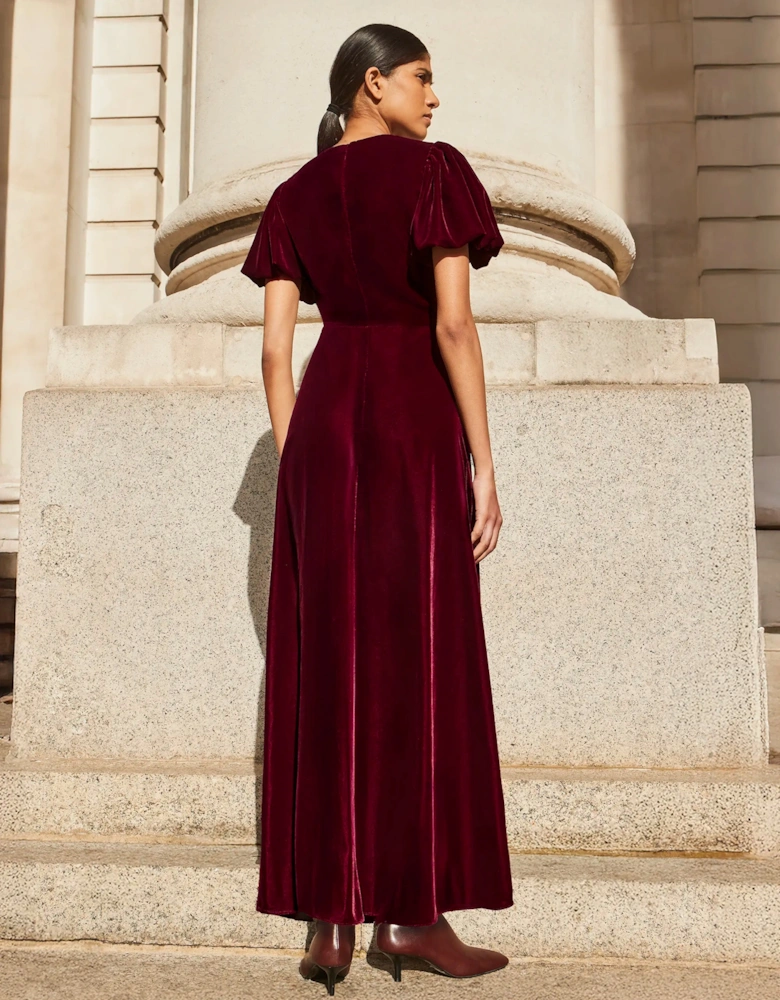 Jessie Plum Velvet Puff Sleeve Dress