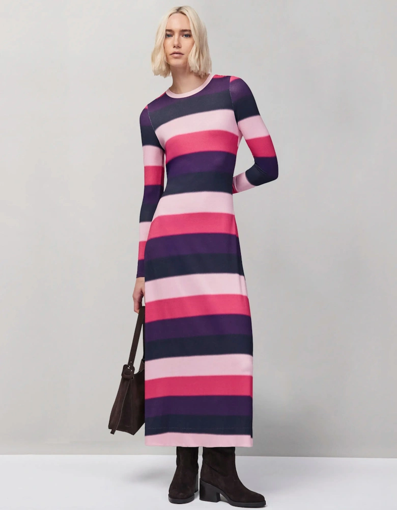 Multi Blurred Stripe Jersey Dress