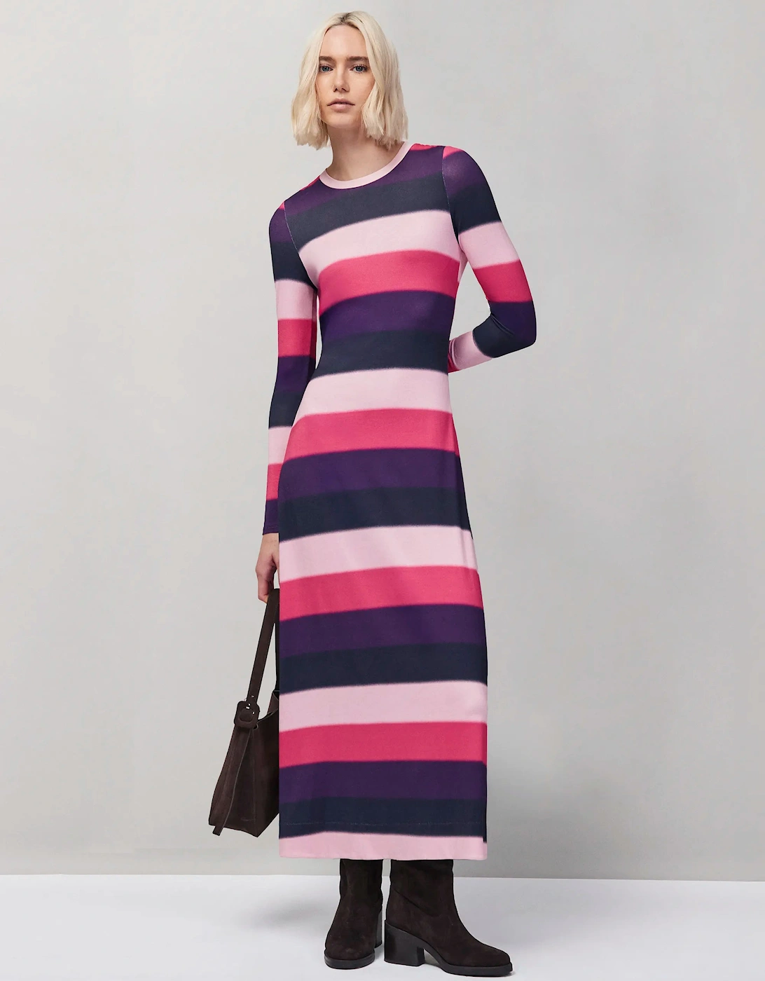 Multi Blurred Stripe Jersey Dress
