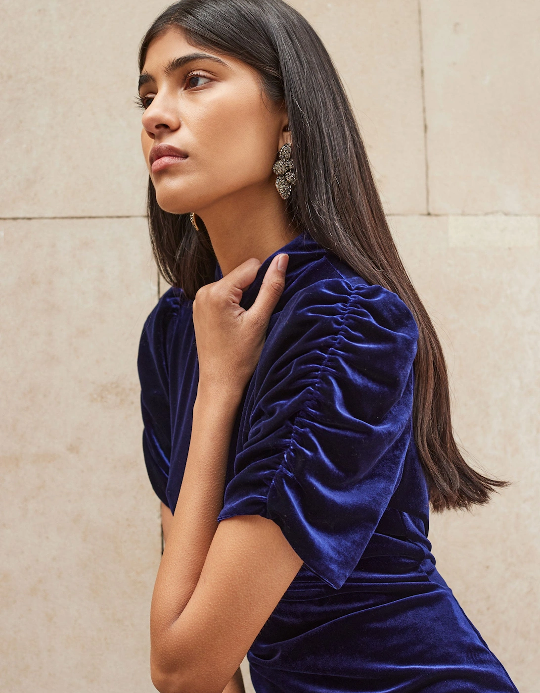 Harriet Blue Velvet Puff Sleeve Dress