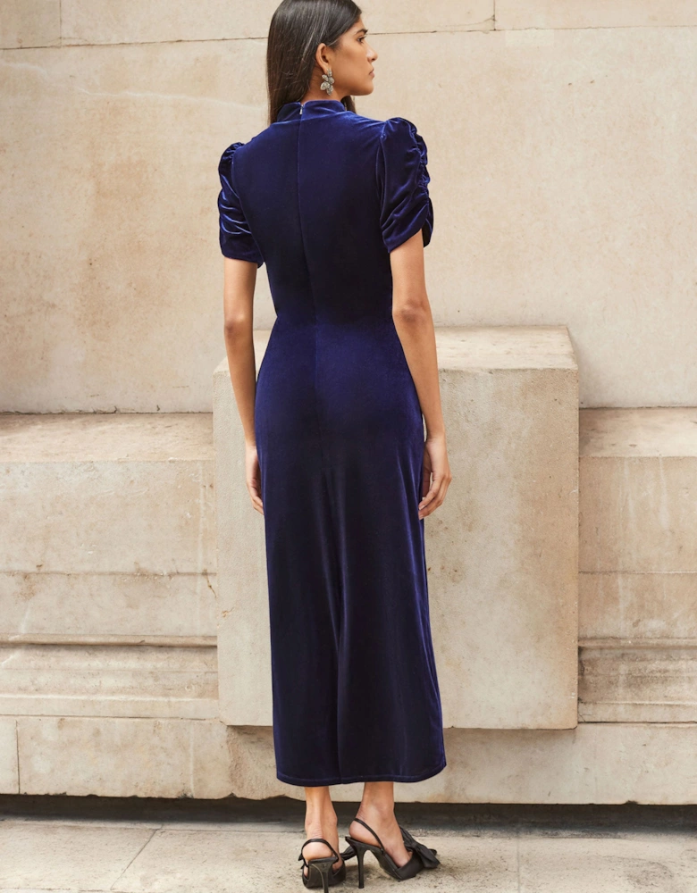 Harriet Blue Velvet Puff Sleeve Dress