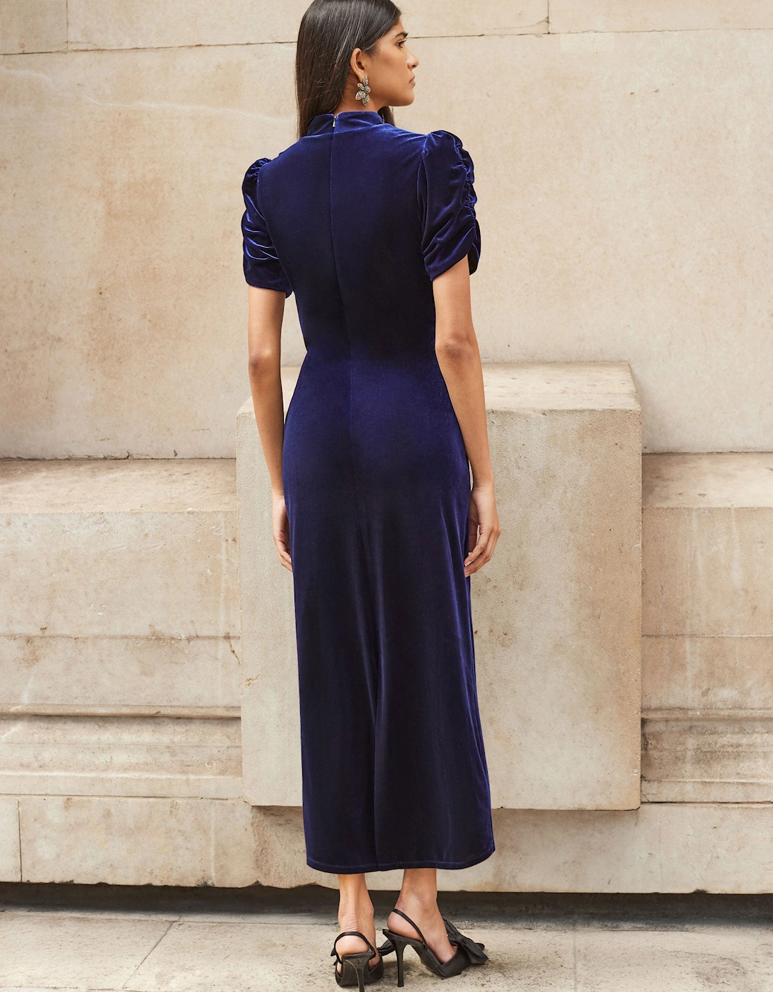 Harriet Blue Velvet Puff Sleeve Dress