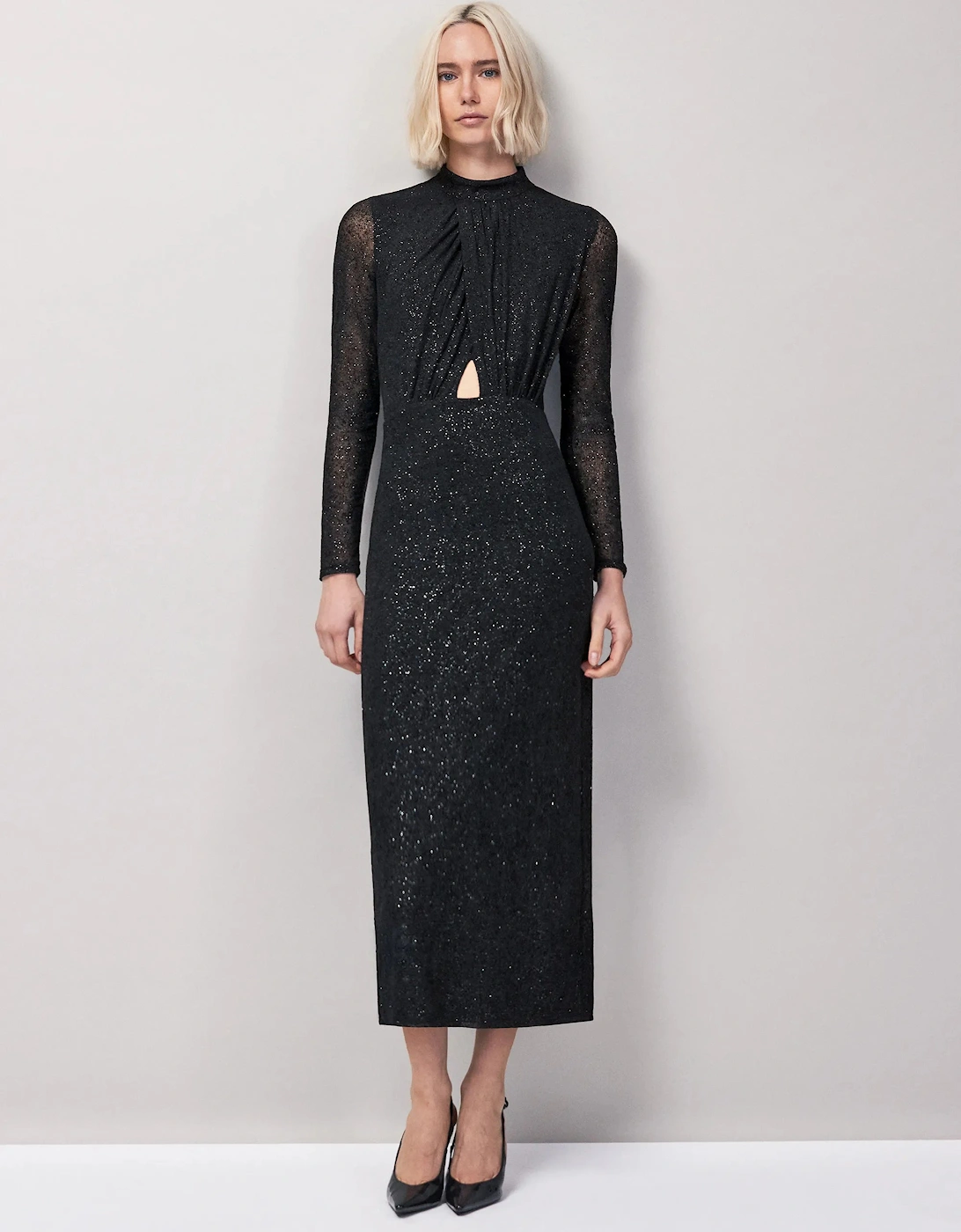 Cleo Black Flocked Cut Out Detail Dress