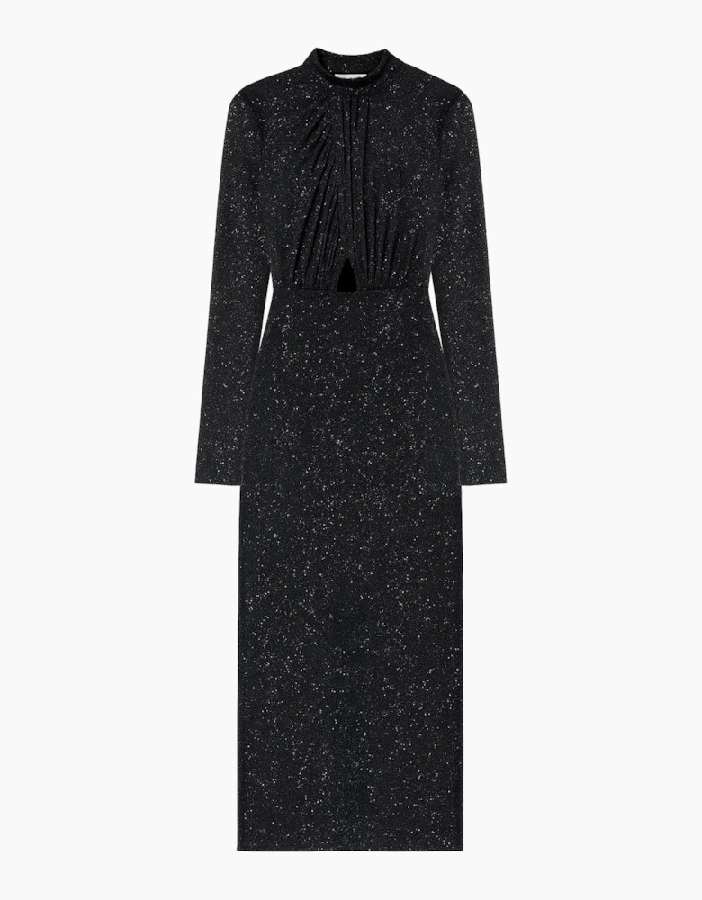 Cleo Black Flocked Cut Out Detail Dress