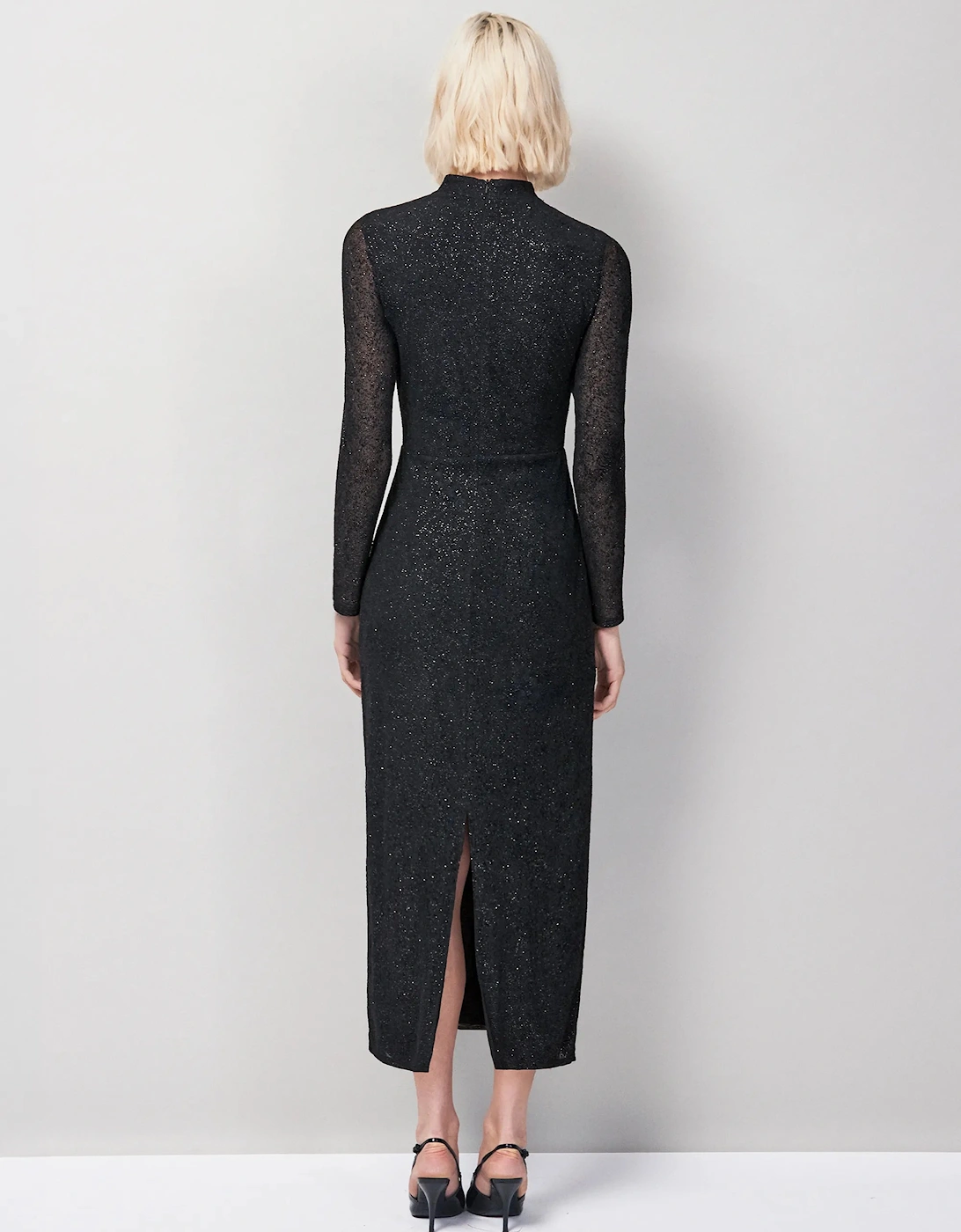 Cleo Black Flocked Cut Out Detail Dress
