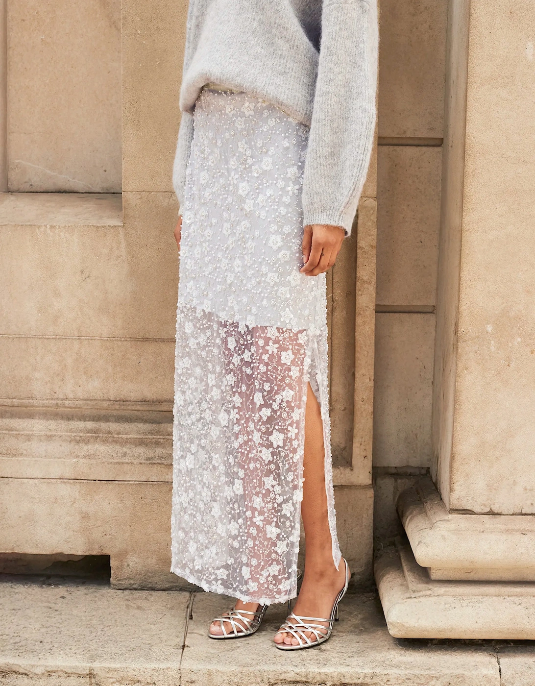 Silver Crystal Sequin Beaded Skirt
