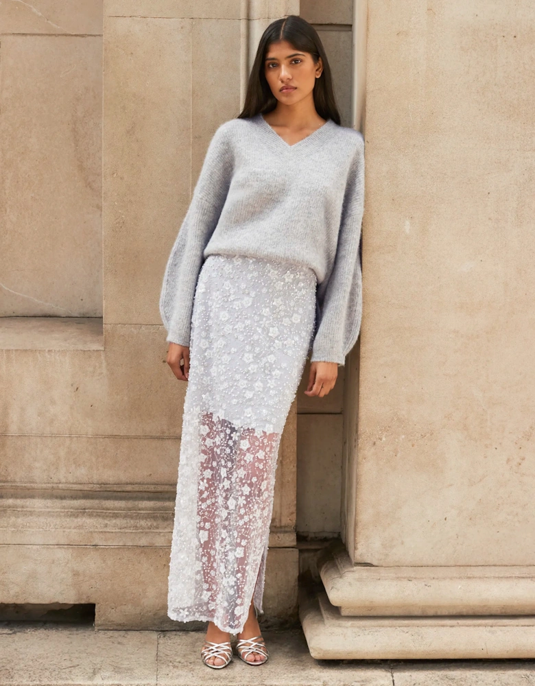 Silver Crystal Sequin Beaded Skirt