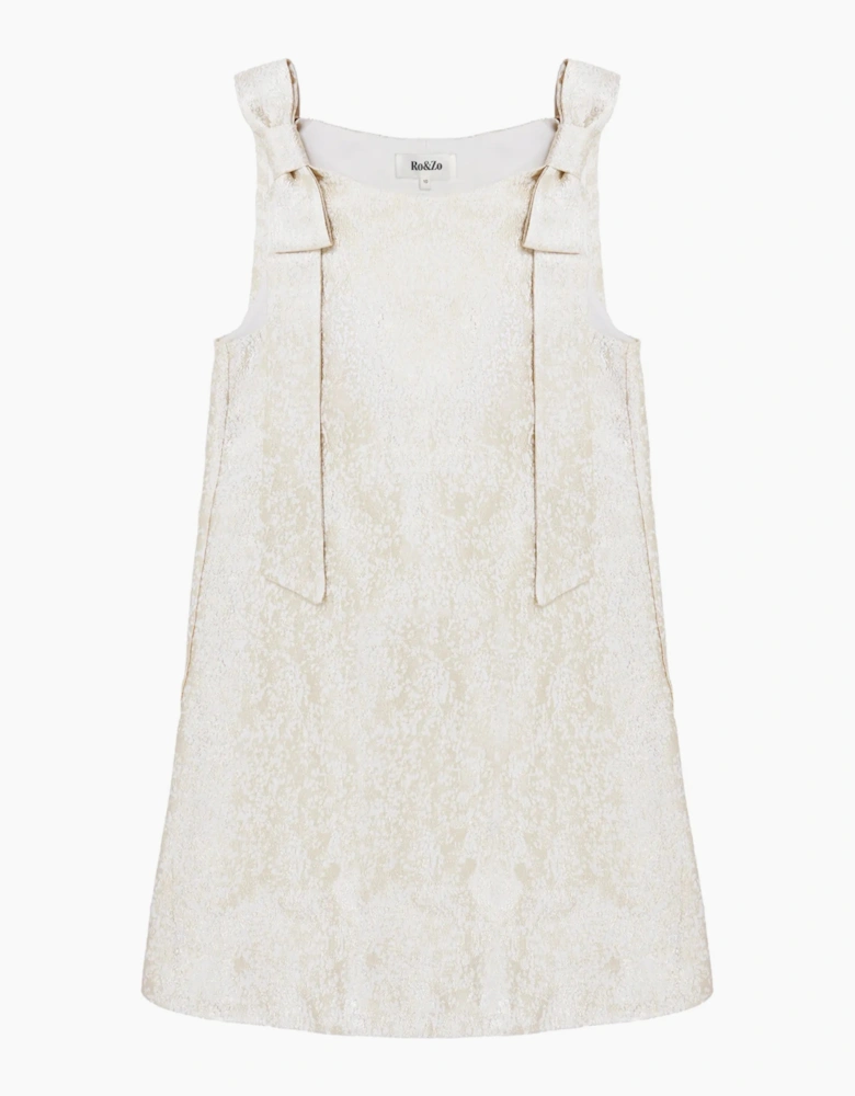 Heidi Gold Jacquard Bow Detail Mini Dress