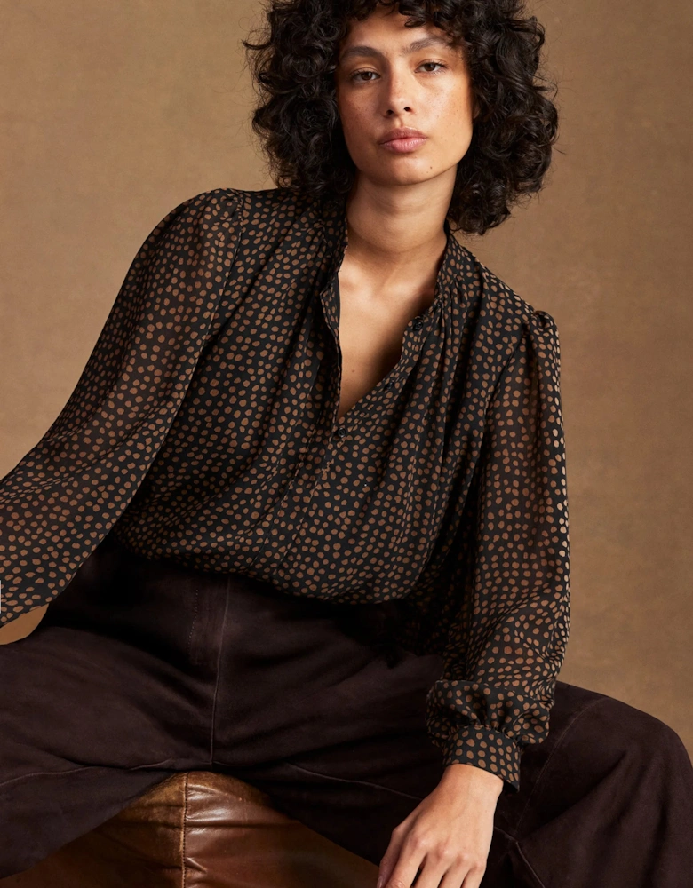 Black and Camel Print Top