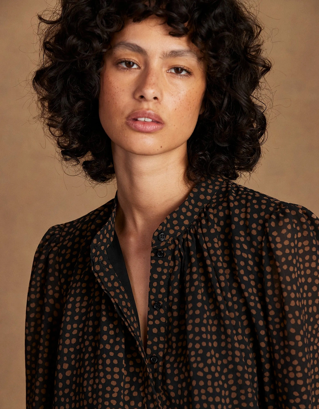 Black and Camel Print Top
