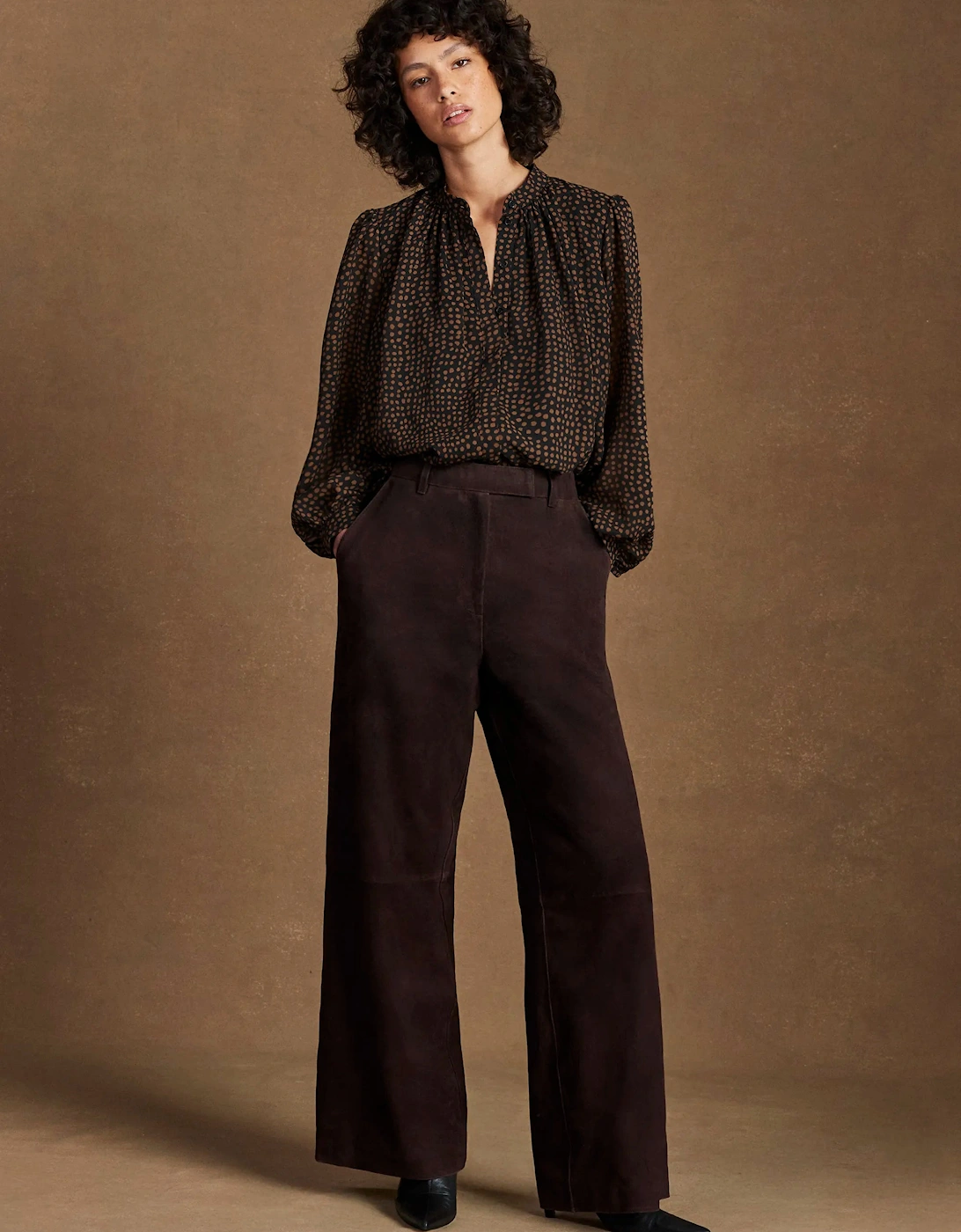 Black and Camel Print Top