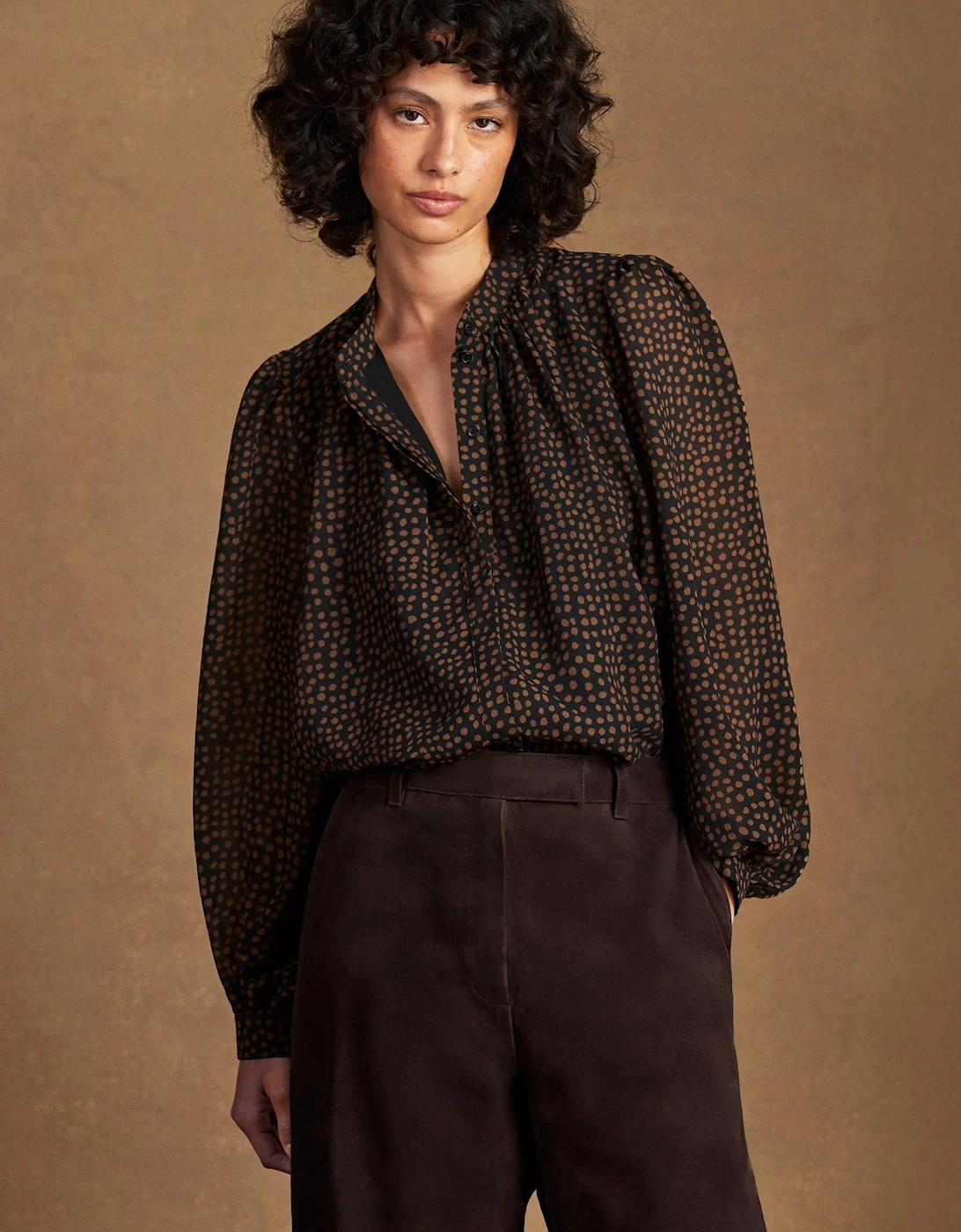 Black and Camel Print Top