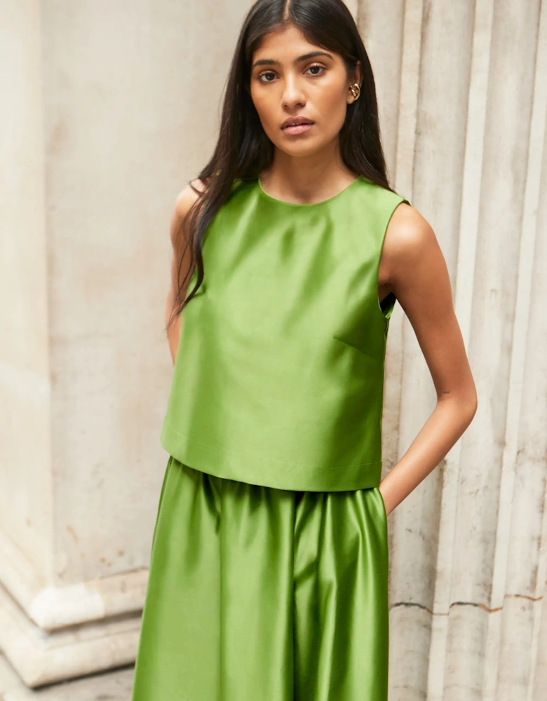 Green Satin Shell Top