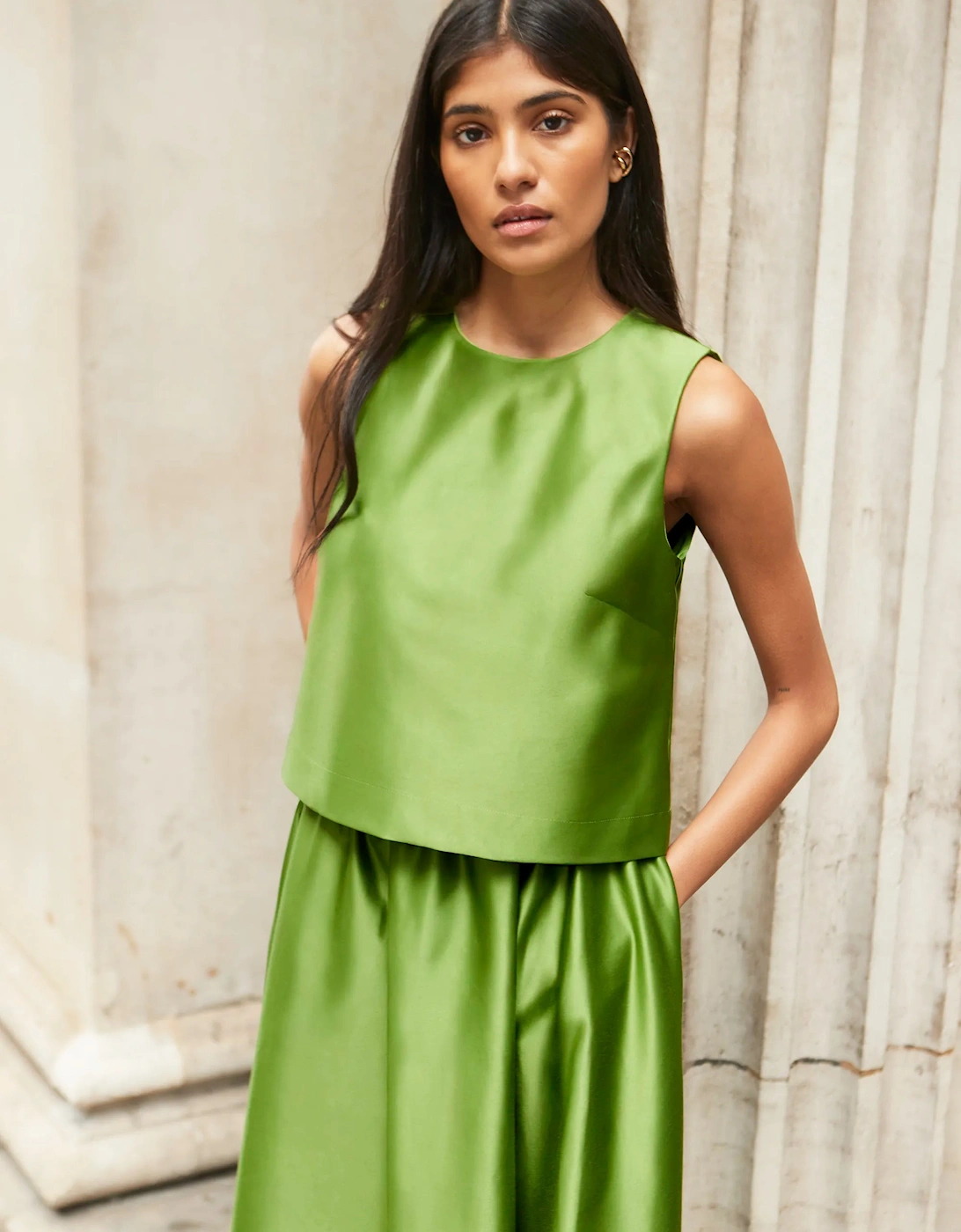 Green Satin Shell Top