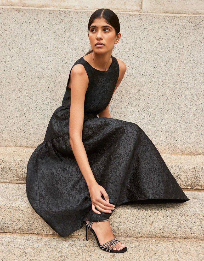 Petite Georgie Black Tiered Jacquard Dress