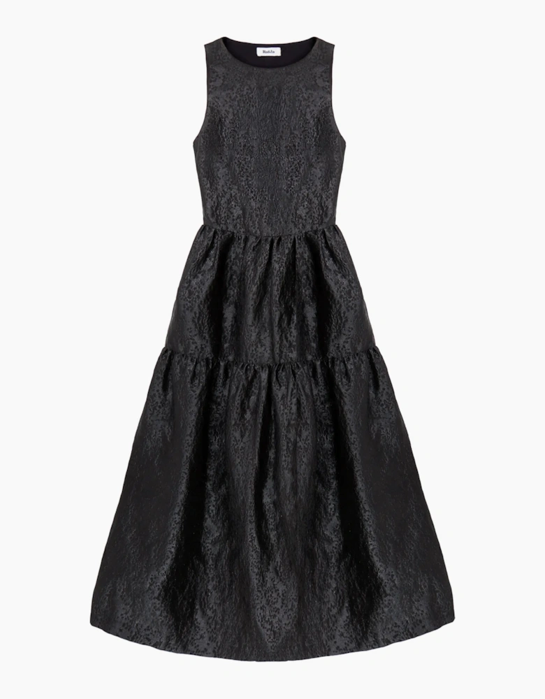 Petite Georgie Black Tiered Jacquard Dress