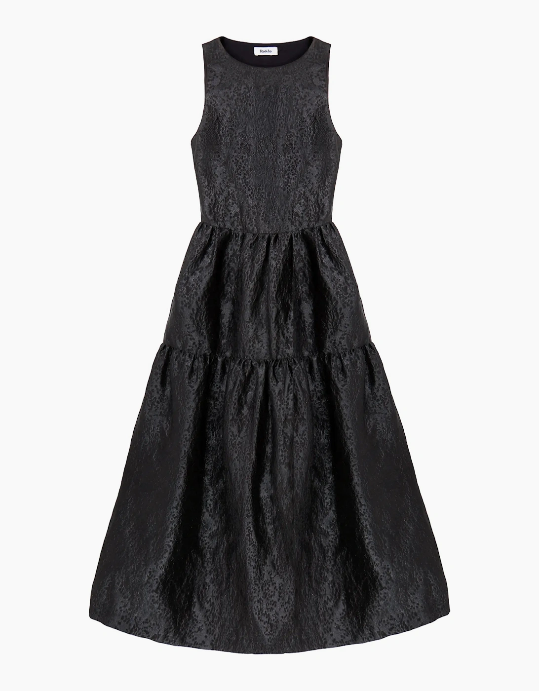Petite Georgie Black Tiered Jacquard Dress, 7 of 6
