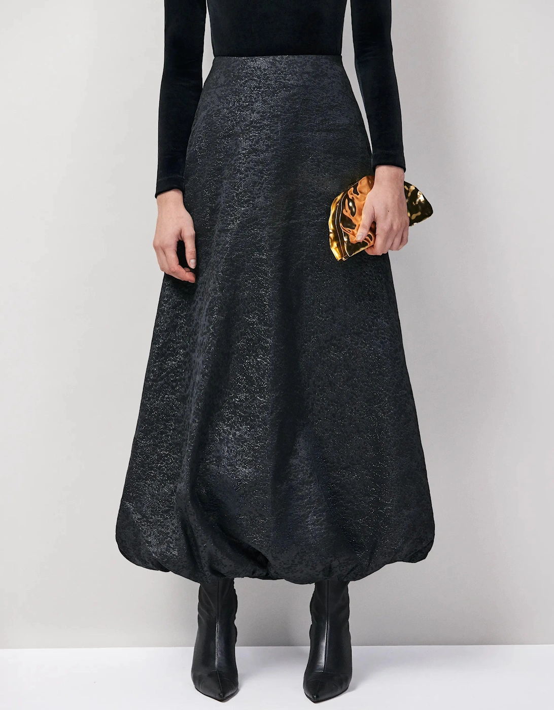 Black Jacquard Puffball Skirt