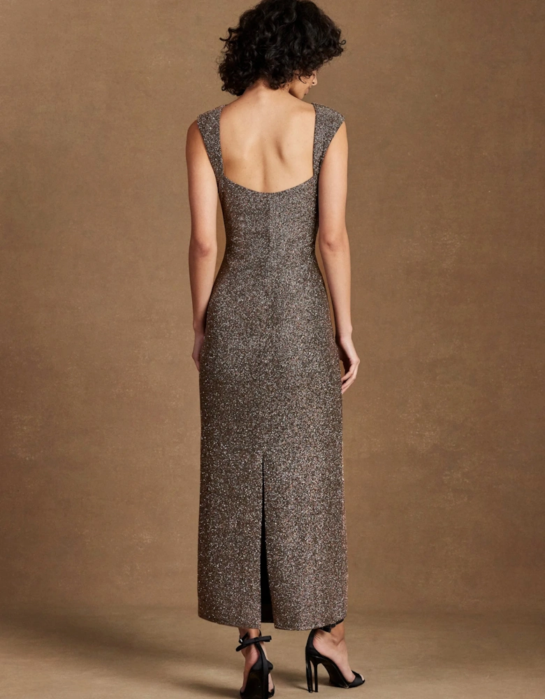 Petite Joanna Gold Open Back Sparkle Dress
