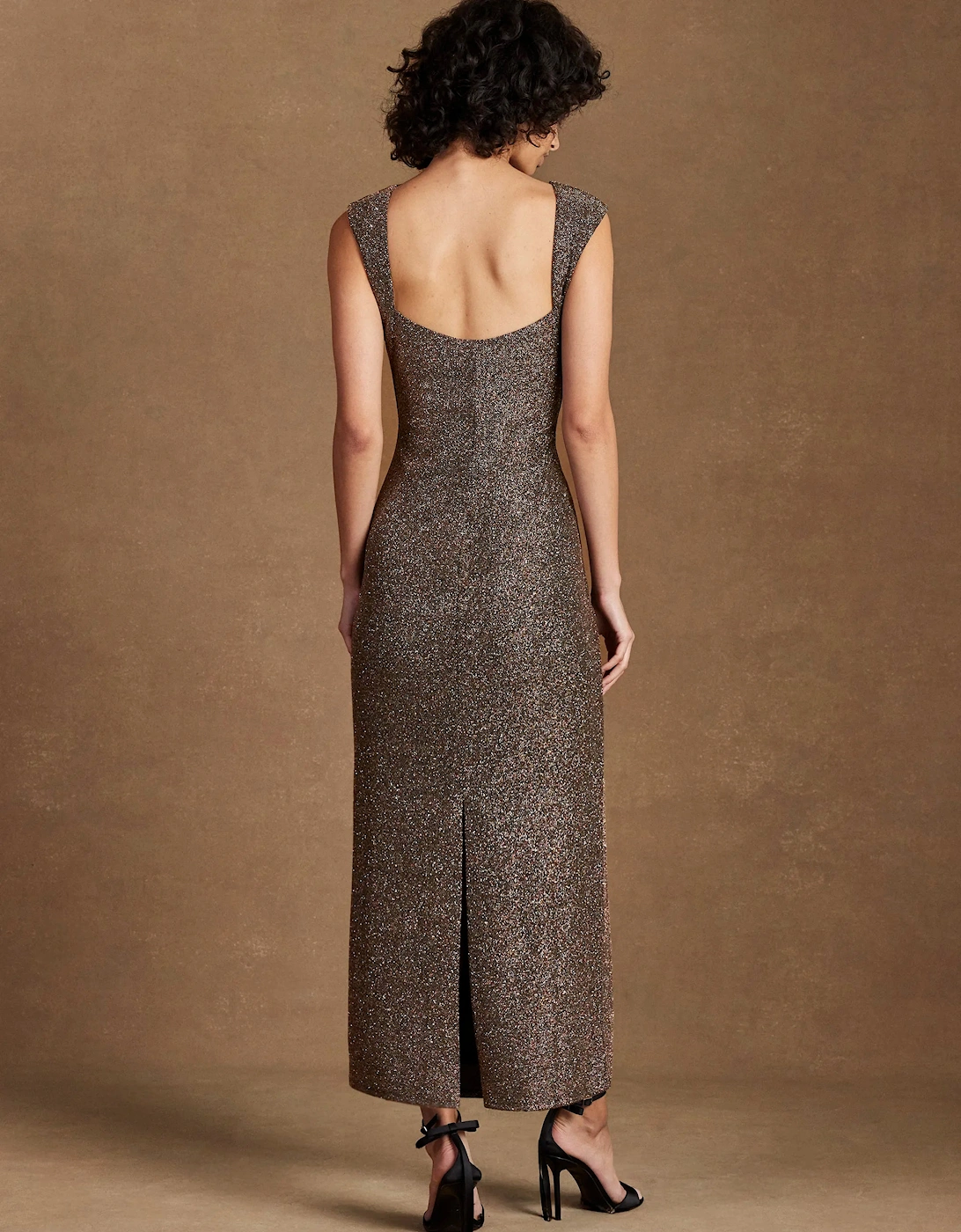Petite Joanna Gold Open Back Sparkle Dress