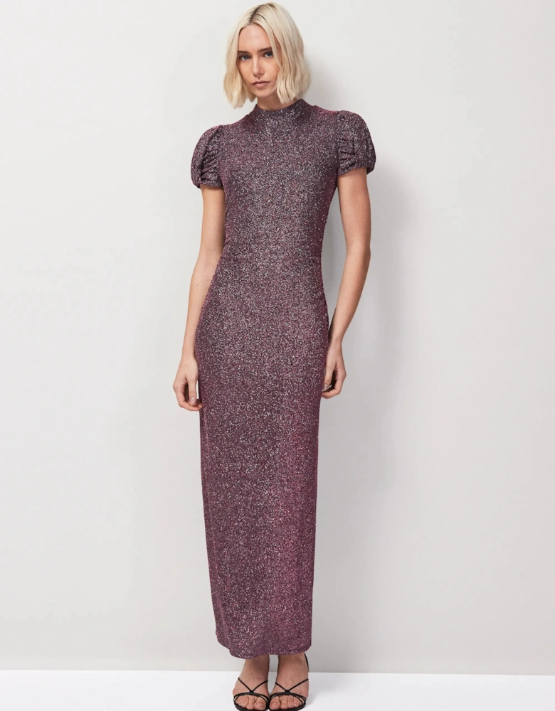Adeline Pink Sparkle Tulip Sleeve Detail Dress