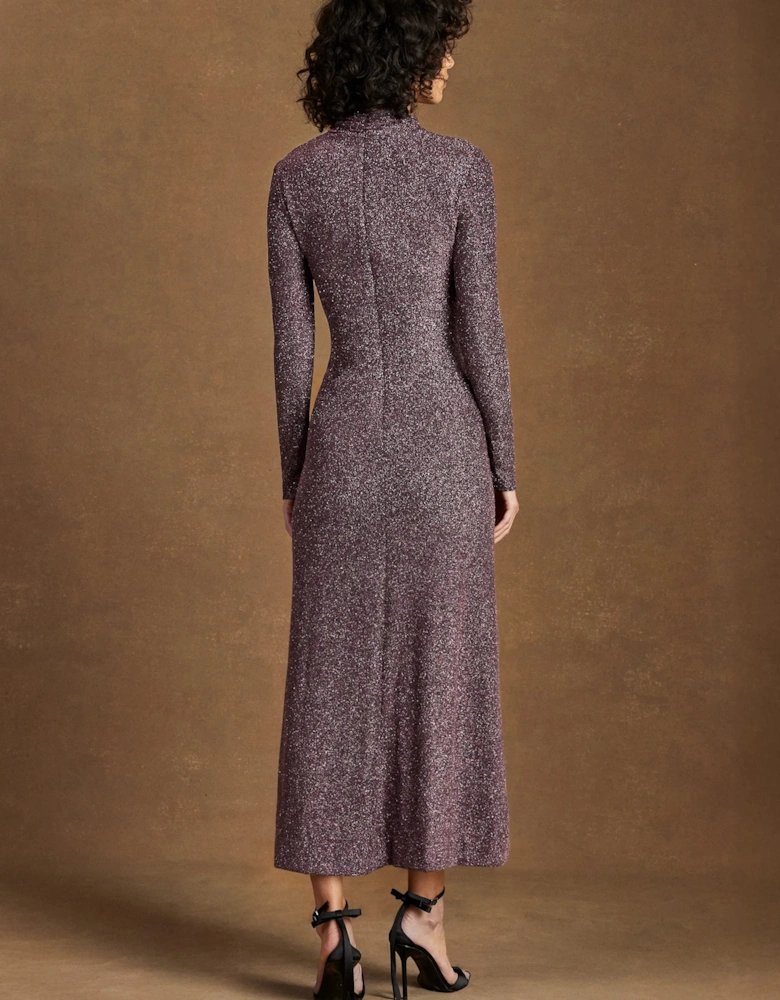 Cameron Pink Sparkle Long-Sleeve Cut-Out Dress