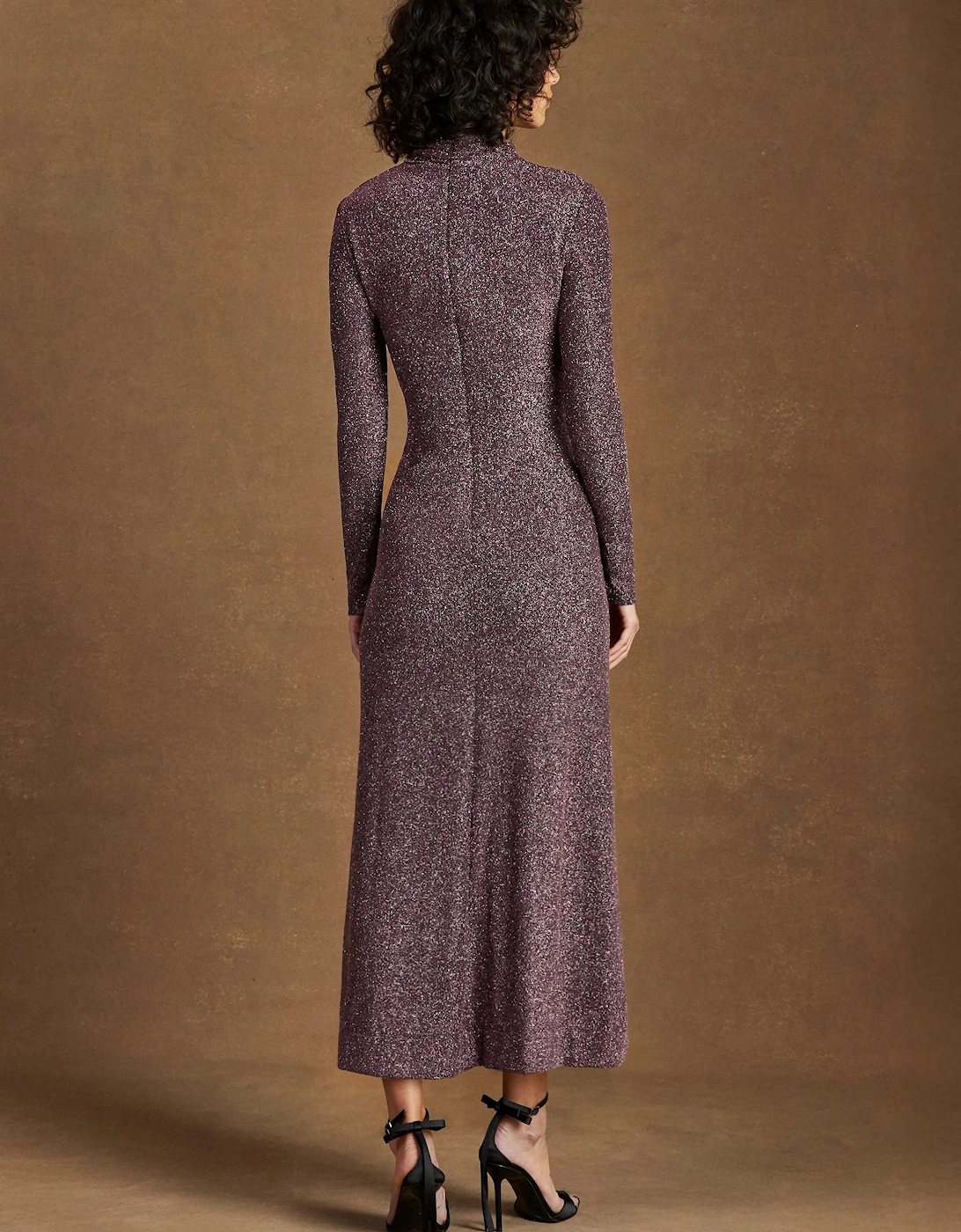 Cameron Pink Sparkle Long-Sleeve Cut-Out Dress