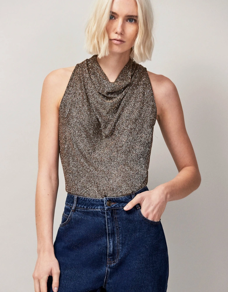 Gold Sparkle Jersey Cowl Top