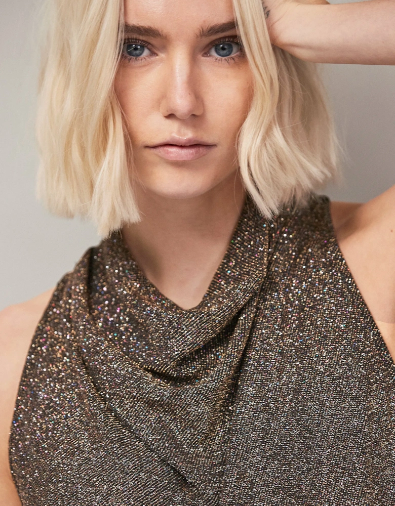 Gold Sparkle Jersey Cowl Top