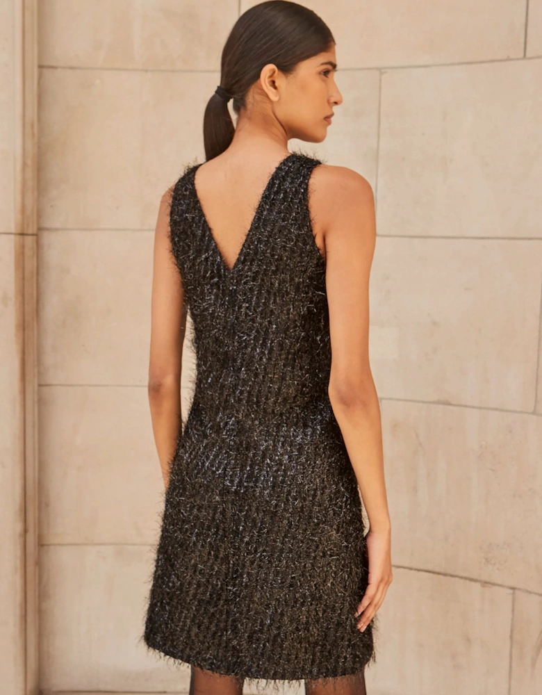 Demi Black Tinsel Deep V-Neck Mini Dress