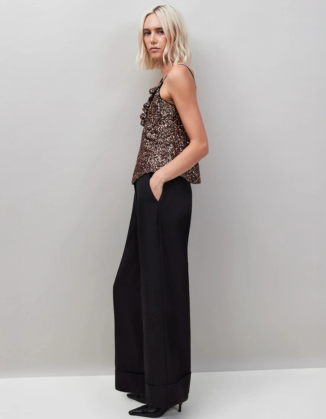 Petite Black Turn Up Trousers