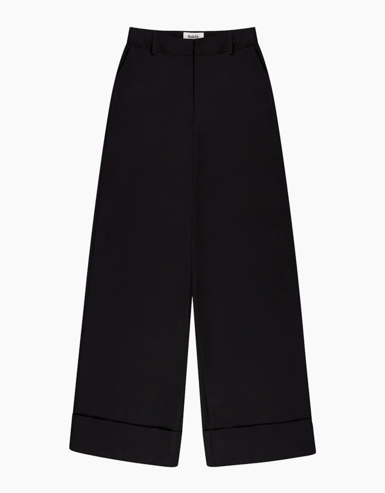Petite Black Turn Up Trousers