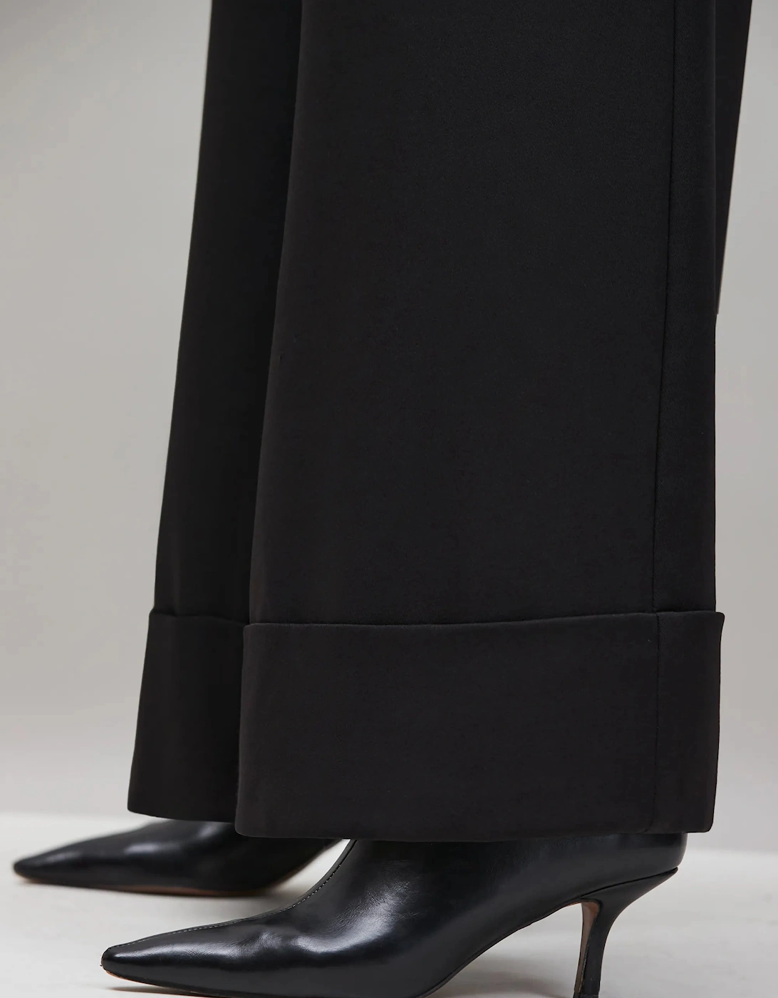 Petite Black Turn Up Trousers