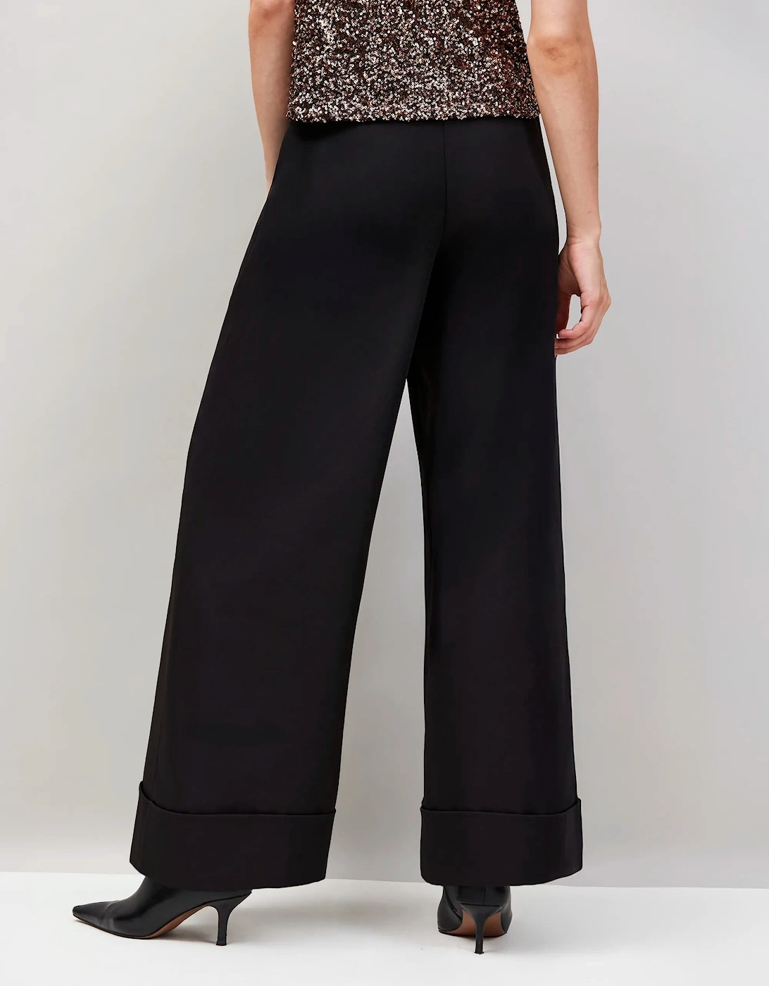 Petite Black Turn Up Trousers